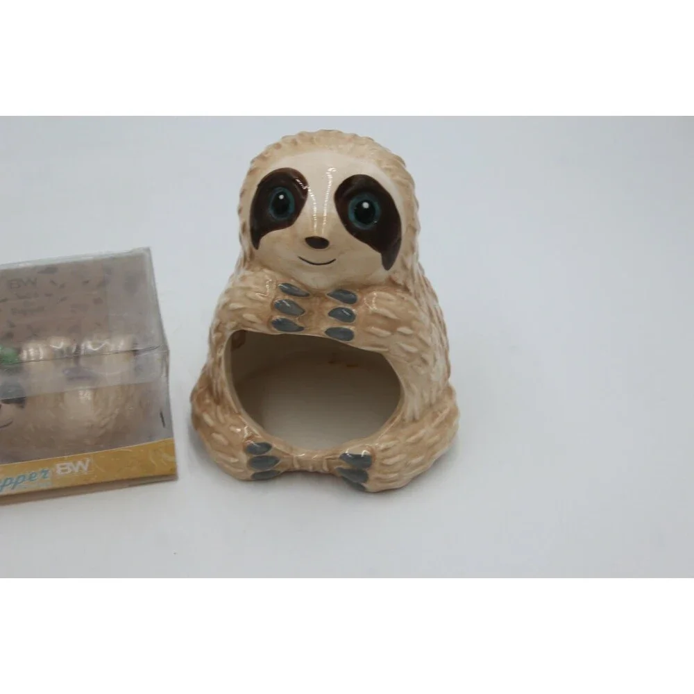 BW Live Slow Sloth Salt & Pepper Shakers Mug Sponge Holder Lot of 4 pcs Cute Set